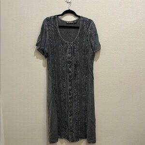 Raya Sun vintage boho dress, black/gray with buttons, size XL